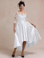 Tasteful A-line Bateau 3/4 Sleeves Appliques Lace Asymmetrical Satin Mother of the Bride Dress
