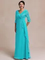 Tasteful A-line V-Neck 3/4 Sleeves Appliques Lace Floor-Length Chiffon Mother of the Bride Dress