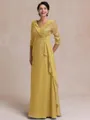 Tasteful A-line V-Neck 3/4 Sleeves Appliques Lace Floor-Length Chiffon Mother of the Bride Dress