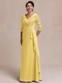 Tasteful A-line V-Neck 3/4 Sleeves Appliques Lace Floor-Length Chiffon Mother of the Bride Dress