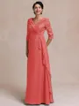 Tasteful A-line V-Neck 3/4 Sleeves Appliques Lace Floor-Length Chiffon Mother of the Bride Dress