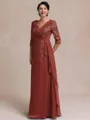 Tasteful A-line V-Neck 3/4 Sleeves Appliques Lace Floor-Length Chiffon Mother of the Bride Dress