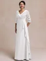 Tasteful A-line V-Neck 3/4 Sleeves Appliques Lace Floor-Length Chiffon Mother of the Bride Dress