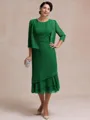 Resplendent A-line Scoop Pleated Tea-Length Chiffon Mother of the Bride Dress