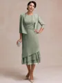 Resplendent A-line Scoop Pleated Tea-Length Chiffon Mother of the Bride Dress