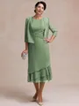 Resplendent A-line Scoop Pleated Tea-Length Chiffon Mother of the Bride Dress