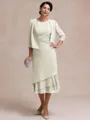 Resplendent A-line Scoop Pleated Tea-Length Chiffon Mother of the Bride Dress