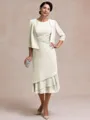 Resplendent A-line Scoop Pleated Tea-Length Chiffon Mother of the Bride Dress