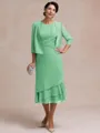 Resplendent A-line Scoop Pleated Tea-Length Chiffon Mother of the Bride Dress