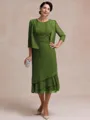 Resplendent A-line Scoop Pleated Tea-Length Chiffon Mother of the Bride Dress
