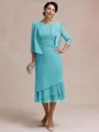 Resplendent A-line Scoop Pleated Tea-Length Chiffon Mother of the Bride Dress
