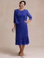 Resplendent A-line Scoop Pleated Tea-Length Chiffon Mother of the Bride Dress
