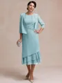 Resplendent A-line Scoop Pleated Tea-Length Chiffon Mother of the Bride Dress
