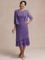 Resplendent A-line Scoop Pleated Tea-Length Chiffon Mother of the Bride Dress