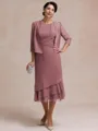 Resplendent A-line Scoop Pleated Tea-Length Chiffon Mother of the Bride Dress