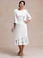 Resplendent A-line Scoop Pleated Tea-Length Chiffon Mother of the Bride Dress