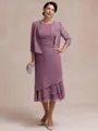 Resplendent A-line Scoop Pleated Tea-Length Chiffon Mother of the Bride Dress