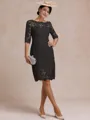 Modest Sheath Bateau 3/4 Sleeves Knee-Length Lace Mother of the Bride Dress