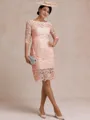 Modest Sheath Bateau 3/4 Sleeves Knee-Length Lace Mother of the Bride Dress