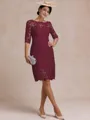 Modest Sheath Bateau 3/4 Sleeves Knee-Length Lace Mother of the Bride Dress