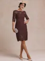 Modest Sheath Bateau 3/4 Sleeves Knee-Length Lace Mother of the Bride Dress