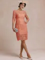 Modest Sheath Bateau 3/4 Sleeves Knee-Length Lace Mother of the Bride Dress