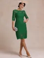 Modest Sheath Bateau 3/4 Sleeves Knee-Length Lace Mother of the Bride Dress