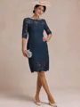Modest Sheath Bateau 3/4 Sleeves Knee-Length Lace Mother of the Bride Dress