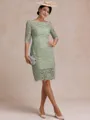 Modest Sheath Bateau 3/4 Sleeves Knee-Length Lace Mother of the Bride Dress