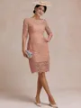 Modest Sheath Bateau 3/4 Sleeves Knee-Length Lace Mother of the Bride Dress