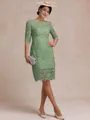 Modest Sheath Bateau 3/4 Sleeves Knee-Length Lace Mother of the Bride Dress