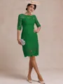Modest Sheath Bateau 3/4 Sleeves Knee-Length Lace Mother of the Bride Dress
