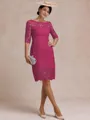 Modest Sheath Bateau 3/4 Sleeves Knee-Length Lace Mother of the Bride Dress