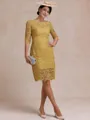 Modest Sheath Bateau 3/4 Sleeves Knee-Length Lace Mother of the Bride Dress