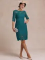 Modest Sheath Bateau 3/4 Sleeves Knee-Length Lace Mother of the Bride Dress