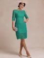 Modest Sheath Bateau 3/4 Sleeves Knee-Length Lace Mother of the Bride Dress