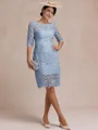 Modest Sheath Bateau 3/4 Sleeves Knee-Length Lace Mother of the Bride Dress