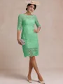 Modest Sheath Bateau 3/4 Sleeves Knee-Length Lace Mother of the Bride Dress