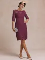 Modest Sheath Bateau 3/4 Sleeves Knee-Length Lace Mother of the Bride Dress