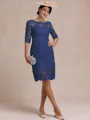 Modest Sheath Bateau 3/4 Sleeves Knee-Length Lace Mother of the Bride Dress
