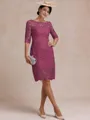 Modest Sheath Bateau 3/4 Sleeves Knee-Length Lace Mother of the Bride Dress