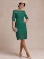 Modest Sheath Bateau 3/4 Sleeves Knee-Length Lace Mother of the Bride Dress