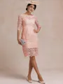 Modest Sheath Bateau 3/4 Sleeves Knee-Length Lace Mother of the Bride Dress