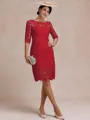 Modest Sheath Bateau 3/4 Sleeves Knee-Length Lace Mother of the Bride Dress