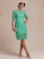 Modest Sheath Bateau 3/4 Sleeves Knee-Length Lace Mother of the Bride Dress