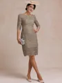 Modest Sheath Bateau 3/4 Sleeves Knee-Length Lace Mother of the Bride Dress