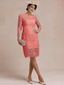 Modest Sheath Bateau 3/4 Sleeves Knee-Length Lace Mother of the Bride Dress