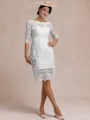 Modest Sheath Bateau 3/4 Sleeves Knee-Length Lace Mother of the Bride Dress