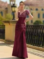 Stunning Sheath/Column Silk like Satin Applique V-Neck Short Sleeves Floor-Length Mother of the Bride Dress