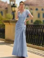 Stunning Sheath/Column Silk like Satin Applique V-Neck Short Sleeves Floor-Length Mother of the Bride Dress